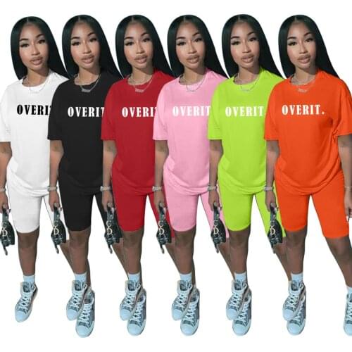 2 Piece Sets Womens Outfis Tracksuit Female T-Shirt And Biker Shorts Set Casual Sportswear Fitness Set Summer Clothes 2020