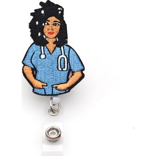 10pcs/lot Black Girl Shape Felt Medical ID card yoyo Pull Badge Reel Holder Nurse Name Badeg Reel
