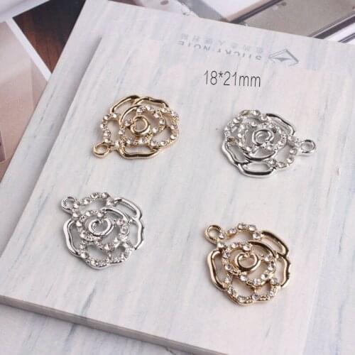 10pcs/lot Simple Hollow Crystal Rose Metal Dangle Charms Pendant Enamel Charms DIY Jewelry Earrings Bracelet Accessories Making