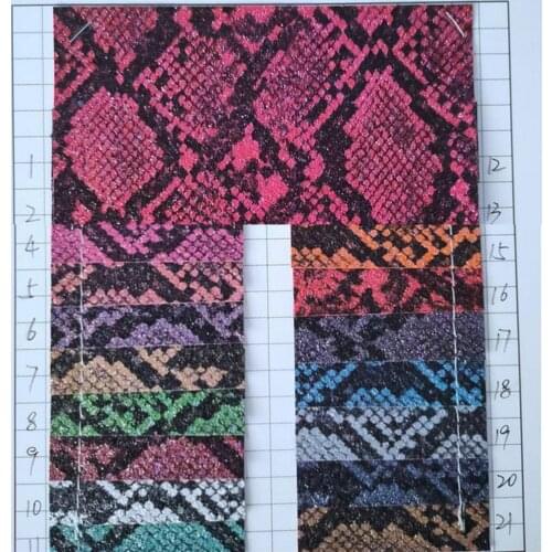 137cm*90cm PVC artificial snake leather fabric Flower snake pattern Symphony Glitter serpentine vinyl fabric wholesale