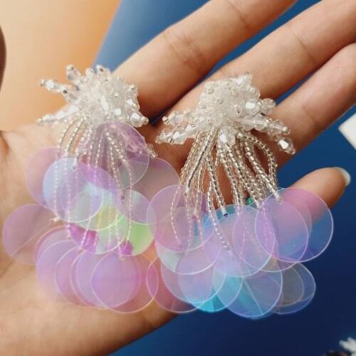 2pc/lot round tassel sequin beaded Patches for Clothing sew on rhinestone sequins parches Appliques Decoration