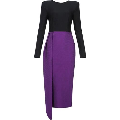 2021 New Women Bodycon Bandage Dress Long Sleeveless Club Celebrity Party Fashion Patchwork Spring Autumn Elegant Dresses