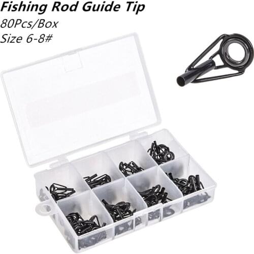 80Pcs Stainless Steel Ceramic Fishing Rod Top Line Guide Eye Wire Ring Frame DIY Pole Repair Kits