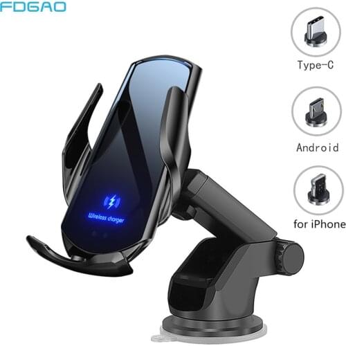 Qi Wireless Car Charger Mount Automatic Clamping Infrared Sensor 15W Fast Charging Holder For iPhone 12 11 XS XR Samsung S21 S20