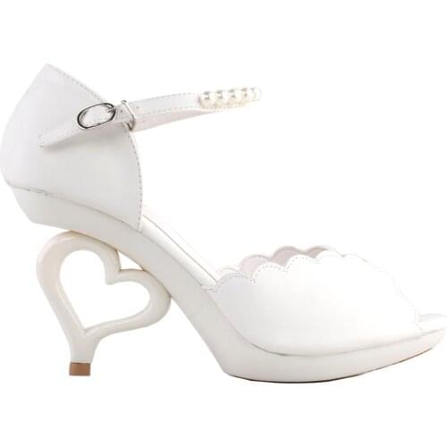 LF60818 SHOW STORY Strappy Ankle Strap Bride Wedding Dancing Heart Heels Sandals