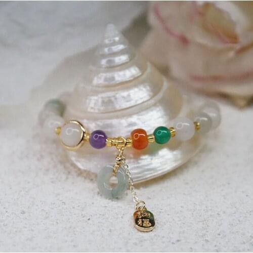 Garnet pearl bracelet for woman holiday style retro gold silk jade ethnic style transfer fortune safe ring agate Wrist bracelets