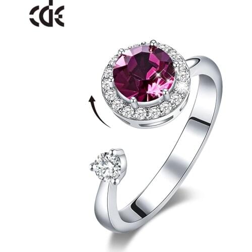 CDE Wedding Adjustable Ring for Women Classic 12 Colors Crystal Ring Silver Color Ring with CZ Stone Jewelry