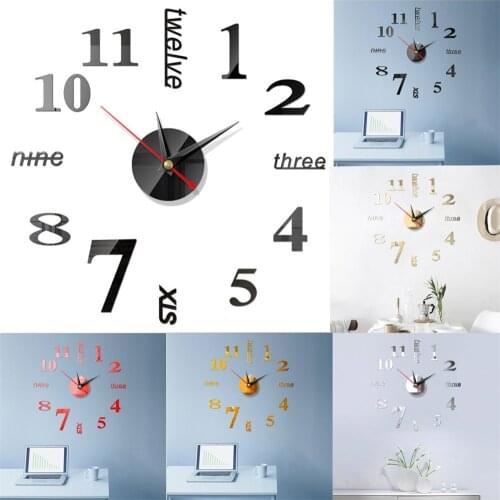 DIY 3D Decorative Clock Mirror Wall Stickers Creative Removable Art Decal Sticker Home Decor Living Room Quartz Needle