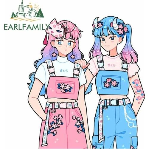 EARLFAMILY 13cm x 11.4cm Anime Decal for Sakura Sisters Vinyl Car Stickers Air Conditioner Windows Sunscreen Car Door Protector