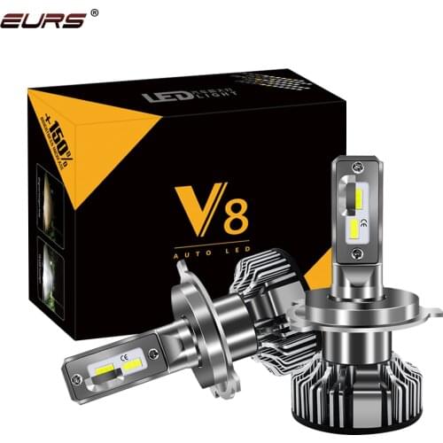 EURS V8 H4 LED H7 LED Car Lights Bulbs H3 H8 H9 H11 9005 HB3 H1 9006 9004 H13 9007 Car Headlight Lights For Auto Universal 12V