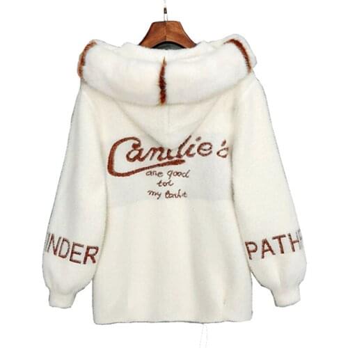 Fairy Autumn Coat Imitation Mink Fleece With Fur collar Cardigan Sweater New Women Korean Outer Loose Knit Sweater Jacket OK770