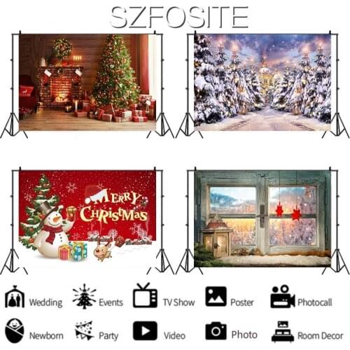 Snowman Fireplace Snow Tree Holiday Backdrop Christmas Party Decoration Kids Room Baby Bath Newborn Custom Background Photo