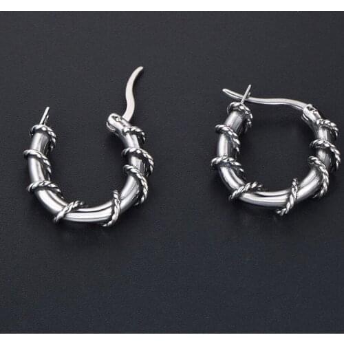 Personality Charm Stainless Steel Rattan Earrings Men Women Fashion Korean Style Simple Girls Earrings Earrings Jewelry
