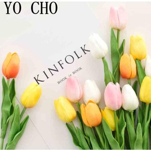 YO CHO 21pcs/lot Artificial Tulips Plant PU Real Touch Fake Flowers For Bridal Bouquet Wedding Party Decoration DIY Insert Vase