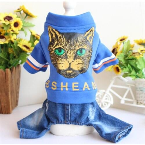New Spring Autumn Winter Xs Dog Clothes For Small Dogs Girl Boy Teddy Blue Print Cover Leg Jumpsuits Puppy Hoodie Pet Clothing