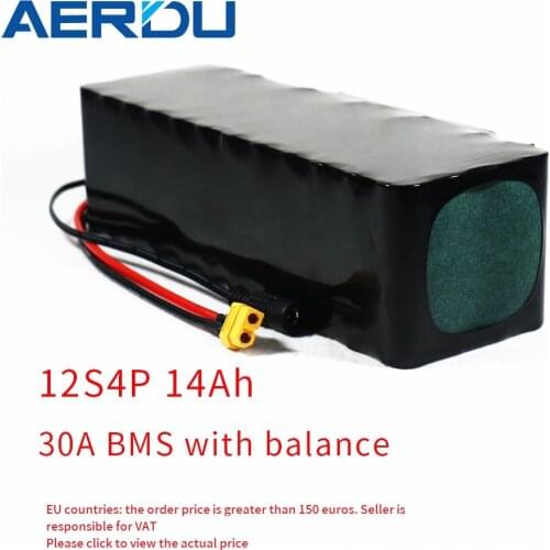 AERDU 44.4V 12S4P 14Ah 50.4V 18650 lithium battery pack for ebike electric car bicycle scooter wheelbarrow With balance 30A BMS