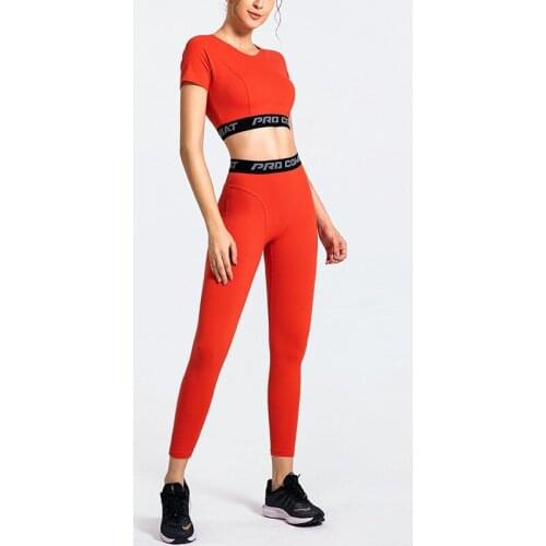 Yoga sets women sport shirt exercise sweat suits for women long legging 2 piece sets workout attire womens athletic wear red XL