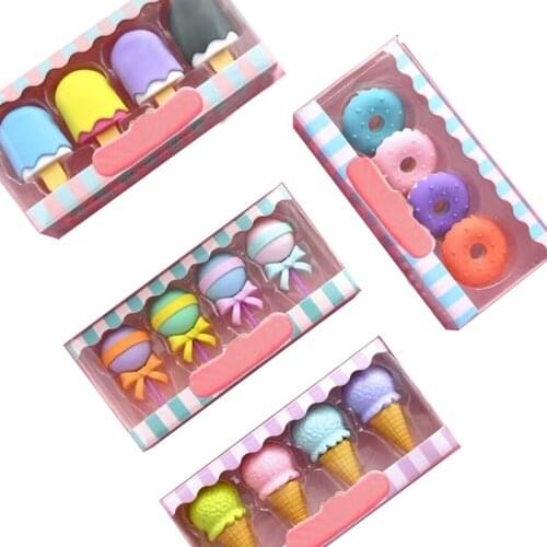 Korean Ice Cream Eraser Set /School Stationery Rubber Eraser Set/Kids Eraser Set 4 Boxes Per Lot