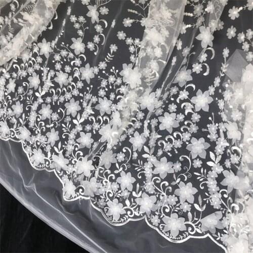 Mesh Embroidery Lace Full Width 3D Embroidered Flowers Lace Embroidery FabricWedding Lace Accessories