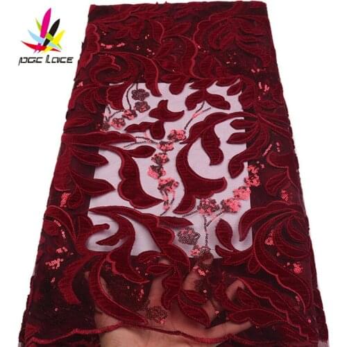 Sequence Nigerian Lace Fabric Bridal Fashion Velvet Lace Fabric African French Lace Fabric 5Yards Tulle Lace Materials XZ1710B-1