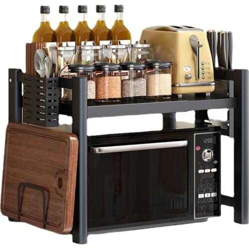 Kitchen shelf, microwave oven shelf, household double-layer retractable table top, rice cooker storage bracket