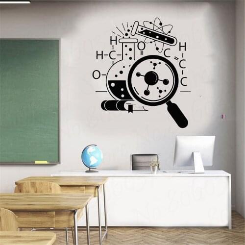 Laboratory Magnifier atom Vinyl Wall Decal Science Chemistry School Scientist Wall Stickers Removable Room Decor Murals PW654