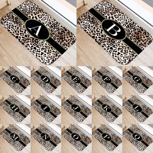 Leopard Pattern Letter Kitchen Entrance Door Mat Coral Velvet Carpet Rubber Alphabet Indoor Floor Mats Non-Anti-Slip Rug 48263