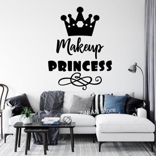 Makeup Princess Wall Stickers Bedroom Girls Room Wall Decor Decals Beauty Salon Sticker Posters Crown Removable A567