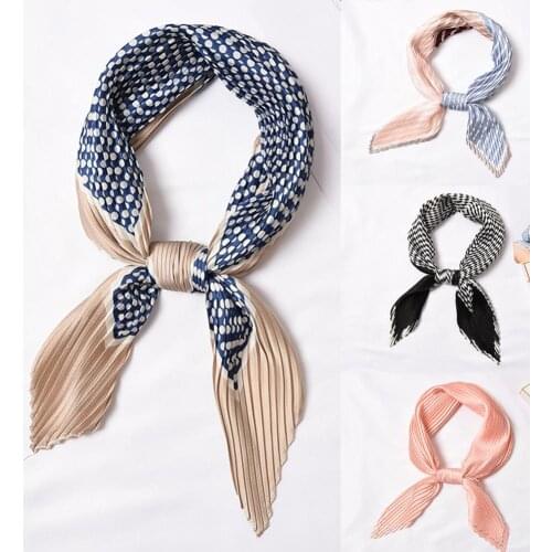 Fashion Women Dots Print Crinkled Silky Square Scarf Headband Neckerchief Wrap All-match Elegant Head Neck Hair Tie Band