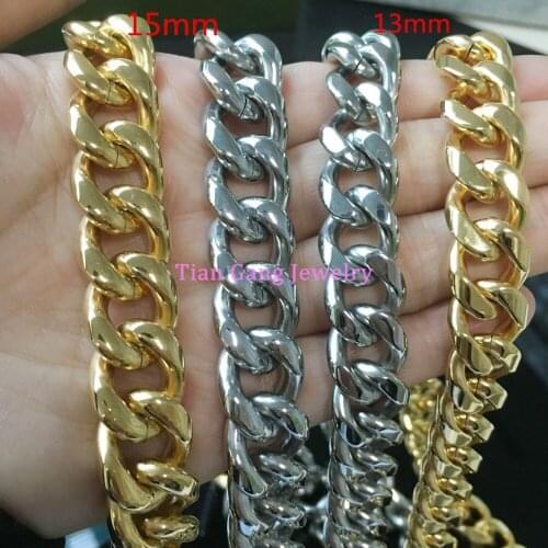 7"-40" 13/15mm Silver Color/Gold Color Heavy 316L Stainless Steel Mens Cool Hotsale Curb Chain Necklace or Bracelet