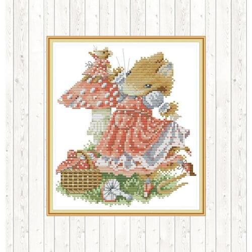A Mouse Picking Mushrooms Needlepoint DIY Embroidery Needlework Sets Counted Dmc 14ct 11CT Cross Stitch Kits Wall Home Decor Set