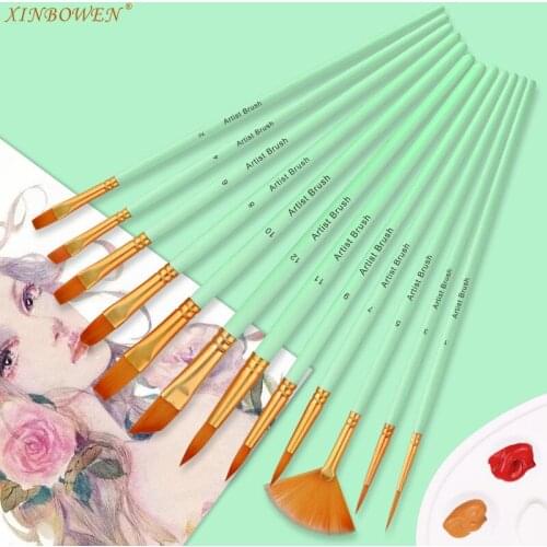 12 gradually changing color nylon brush combination set new watercolor oil brush art painting supplies