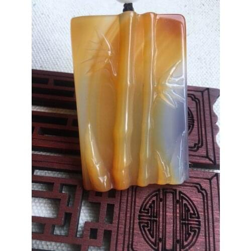 Natural yellow jade pendant hand carved bamboo jade pendants jade necklace women fine jade jewelry rose gold