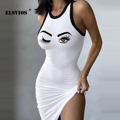 Casual Women Summer Fashion O Neck Printed A-line Dress Slim Elegant Sleeveless Office Lady Bodycon Dresses Sexy Party Vestidos