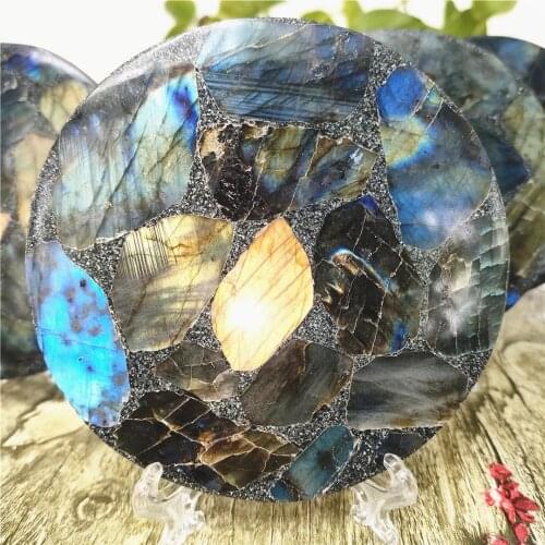 1-10pcs 105mm Large Natural shining labradorite quartz slices labrador feldspar Crystal slice Crystals Healing home decoration