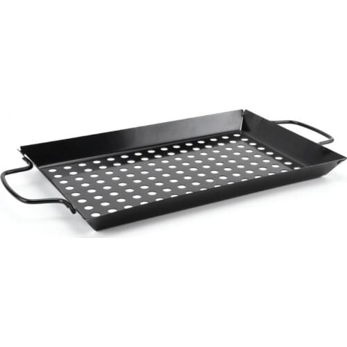 BBQ baking tray Rectangular Grill plate Pan Non-Stick Rust Resistant with Handles metal Steel Barbecue Roasting black