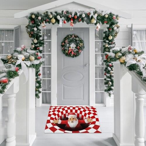 Anti-Slip Carpet Floor Mat Rug For Living Room Modern Printing Christmas PatternBedroom 3D Illusion Doormat Parlor Mat