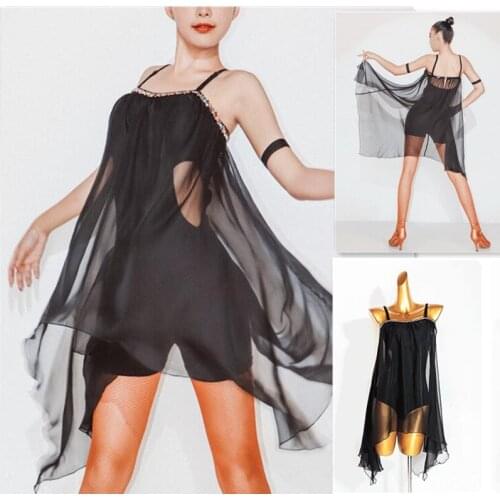 Mesh latin dress salsa samba cha cha dress latin competition dress black 817