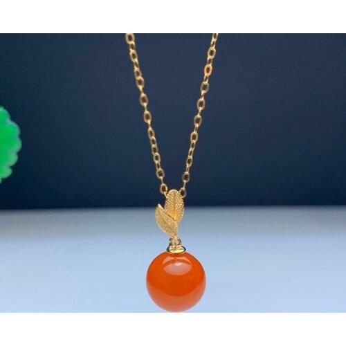 Shilovem 18K yellow Gold Natural south Red agate pendants fine Jewelry classic gift plant gift new mymz9.5-10999nh
