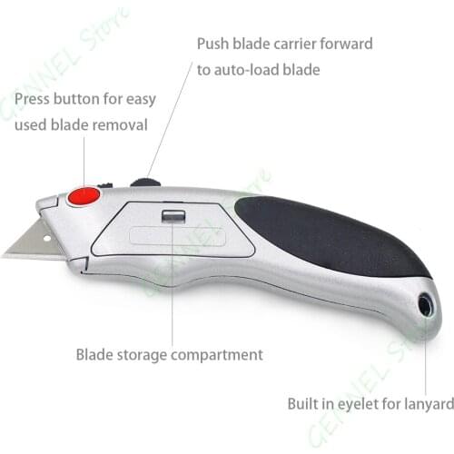Heavy Duty Zinc Alloy Auto Loading Utility Knife For Carpet Wallpaper Cutting
