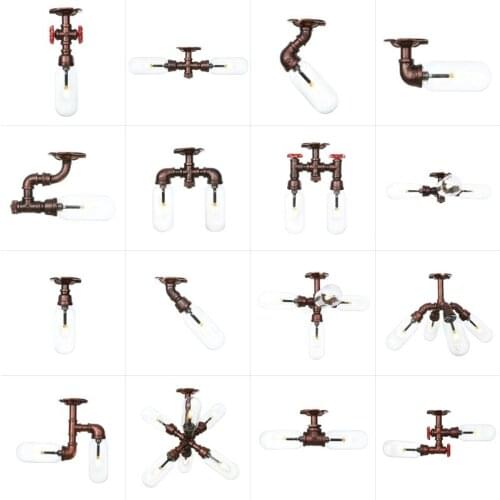 Vintage iron rust Water pipe Ceiling Light Glass lampshade bedroom Lamp With switch Home Indoor Restaurant Dinning Cafe Lighting