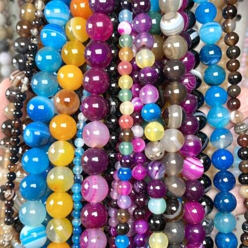 Factory Price Newest Stripe Agates Colorful Green Set Natural Stone Loose Round Beads For Jewelry Making Handmade DIY Bracelets