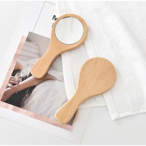 Natural Wooden Handle Mirror Vintage Portable Compact Makeup Handheld Mirror Wedding Party Favor Gift LX7194