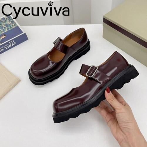 Solid Real Leather Buckle Strap Women Sandals Round Toe Non-slip Chunky Heel Shoes For Women Brand Mary Jane Shoes Spring 2021