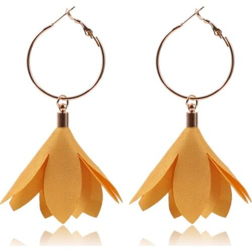HC Vintage Fabrics Flower Hook Earrings Women Bohemian Jewelry Elegant Gold Color Bridal Party Earrings Round Dangle oorbellen F