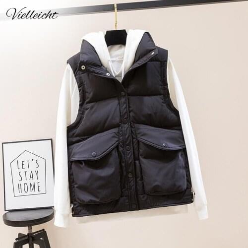 Vielleicht 2020 Autumn Winter Women Vest Mandarin Collar Sleeveless Short Coat Women Jacket Waistcoat Female Chalecos Para Mujer