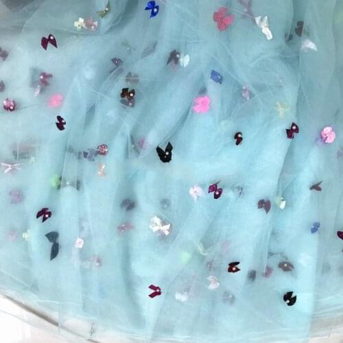 1Y/Lot african fabric mesh lace Handmade bow transparent mesh fabric for dress gown nail bead mesh