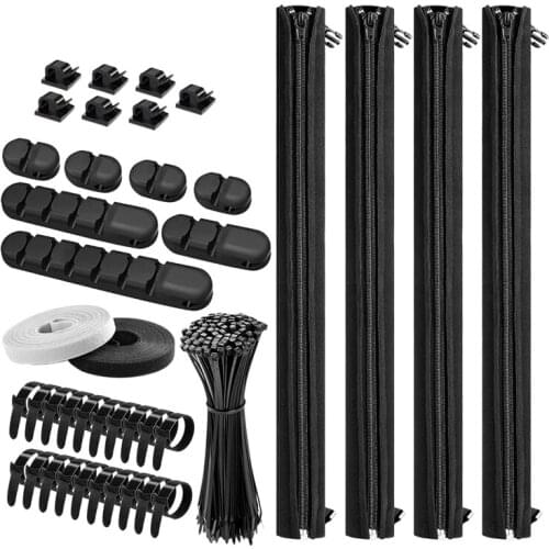 190 Pcs Wire Management Storage Bag Zippered Cable Sleeves Self-Adhesive Cable Clamp Brackets For TV, Office, Home