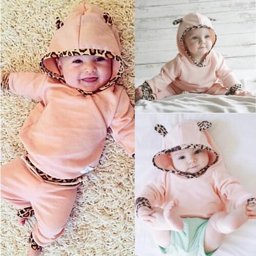 2Pcs Newborn Baby Girls Pink Long Sleeve Hoodie Sweatshirt+Pants Outfits Set 2017 Fashion New Baby Sets Autumn Fall Pink cute