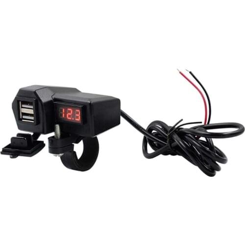 2021 New 12V Motorcycle Waterproof Dual USB Charger Power Adapter LED Voltmeter Switch